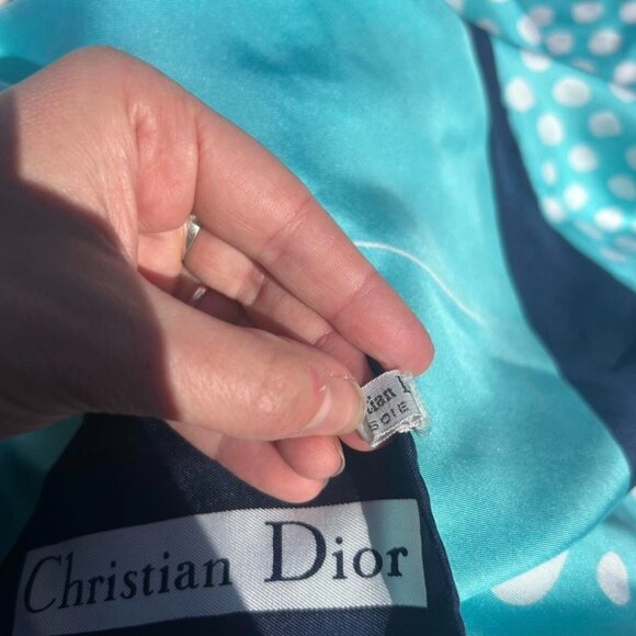 Vntg 60's Authentic Blue Hand-Rolled Christian Dior Silk Scarf Made in France - Picture 4 of 6